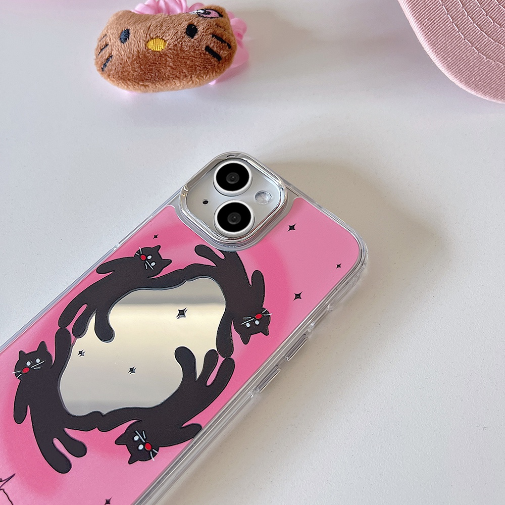 Fashion Kucing Hitam Plating IPhone Case Kompatibel Untuk Iphone11Cermin Rias Casing14 Pro Max Ip13 12 11 Pro Max 12 Pro Max Shockproof Lembut TPU Belakang Ponsel Cover