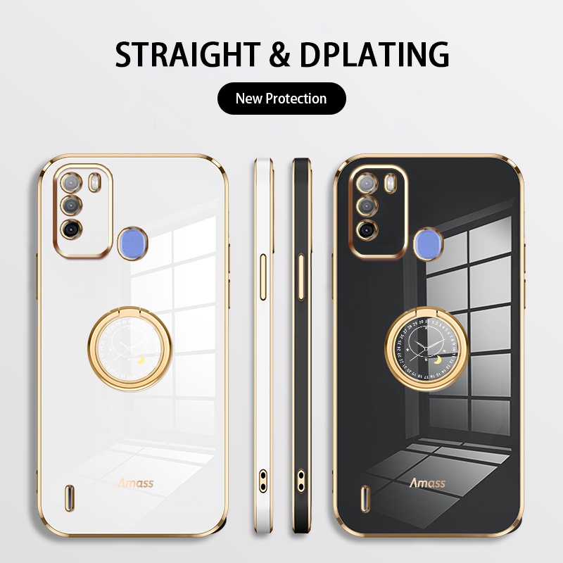 Andyh Casing Ponsel Silikon Ultra Tipis Untuk Infinix ITEL S16 ITEL Vislon 1pro ITEL Vislon 3itel S17 ITEL P38 Deluxe Perlindungan Jatuh Pita Emas Dengan Cincin Jam Dan Lanyard Gratis