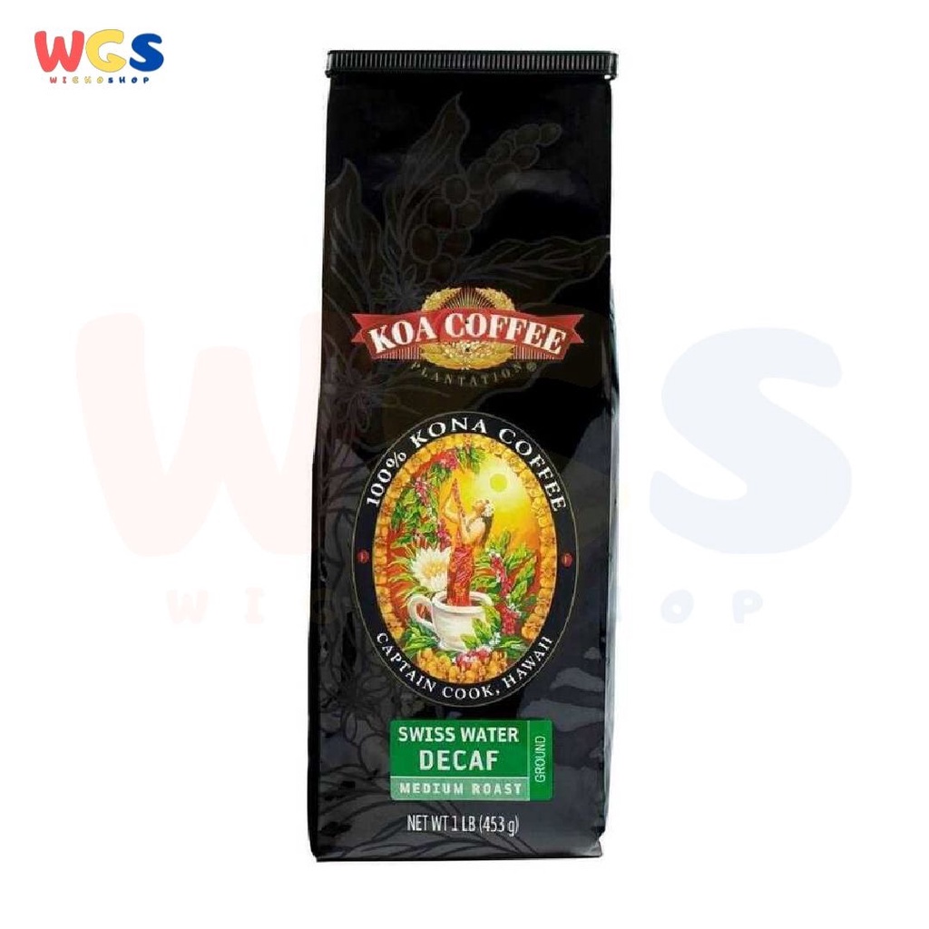 Kona Coffee Hawaii Swiss Water Decaf Medium Roast Whole Bean Coffee 1 lb 453g