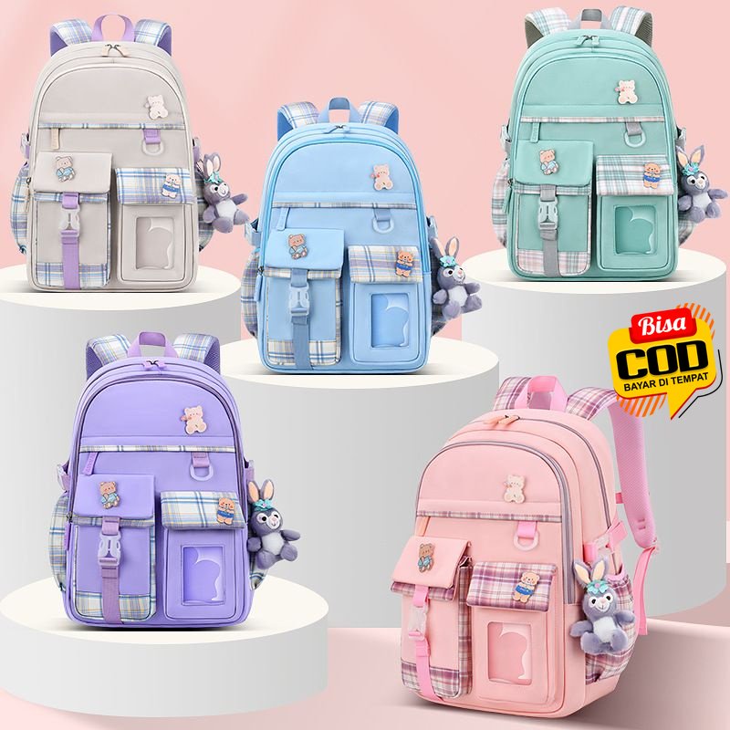 [Bisa COD] Tas Sekolah Boneka Besar Ransel Sekola Anak Perempuan Cewek SD SMP SMA Kuliah Lucu Warna 