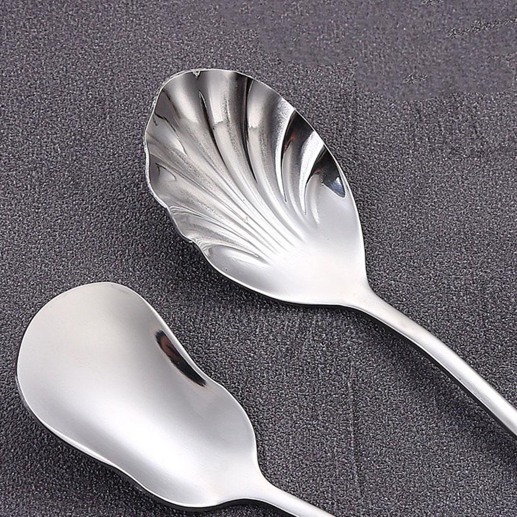 6buah Sendok Stainless Steel Dapat Dicuci Reusable Warna Solid Halus Pengganti Ergonomis Ice cream Scoop Sendok Teh