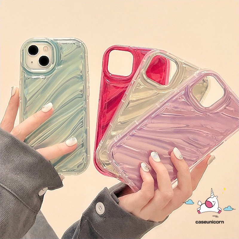 IPHONE Casing Ponsel Kartu Laser Kompatibel Untuk Iphone11 14 13 12 Pro MAX 7Plus XR 6 6S 78 Plus X XS MAX SE 2020 Mewah Simple Mempesona Kreatif 3D Stereo Pola Bergelombang Soft Cover