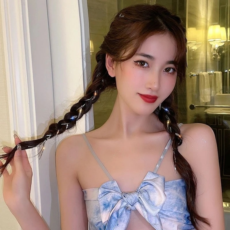 Fashion Baru Berlian Imitasi Mengkilap Rumbai Rantai Jepit Rambut Hip Hop Fashion Wanita Gadis Kotor Kepang Ponytail Hiasan Kepala Aksesoris Gaya Rambut