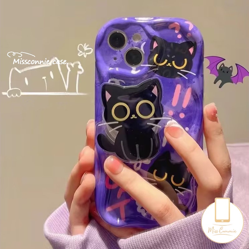 Casing Kucing Lucu Kartun Untuk Realme C55 C25Y C53 C35 C17 C20A 7i 5i 6i 9i 5 5s C33 C12 C21Y C3 C30 C25s C11 C25 C20 C31 C15 C21 Casing Tepi Melengkung Bergelombang 3D Lembut Dengan Holder Bracket Kucing