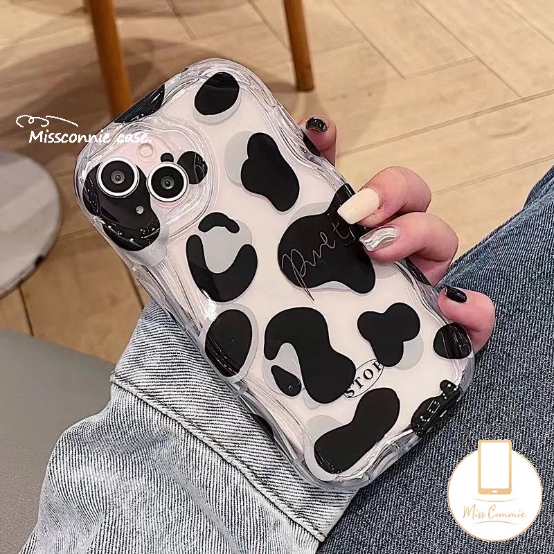 IPHONE Casing Ponsel 3D Wavy Curved Edge Glossy Kompatibel Untuk Iphone11 13 14 12 Pro Max XR 76 8 6s Plus X XS Max 7Plus SE 2020 Lembut Tpu Fashion Motif Leopard Cover