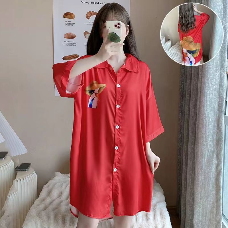 2023 Piyama Wanita Longgar Baru/Nightdress Thin/Leisure Mid -Length Home Service