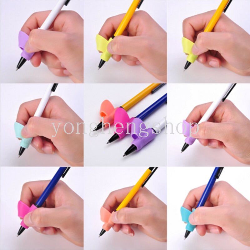 3pcs/set Anak Latihan Belajar Pen Holder Silikon Pen Aid Grip Menulis Perangkat Koreksi Postur Ergonomis Untuk Siswa Warna Acak Perlengkapan Sekolah