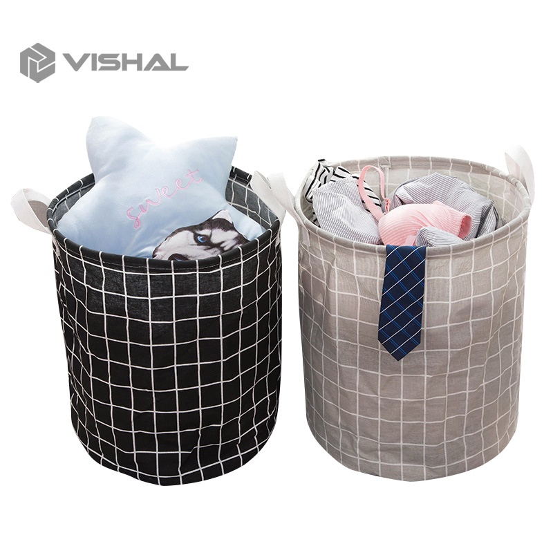 VISHAL KERANJANG LAUNDRY BAG BULAT LIPAT PORTABLE CANVAS / KERANJANG BAJU KOTOR BERSIH VS-133