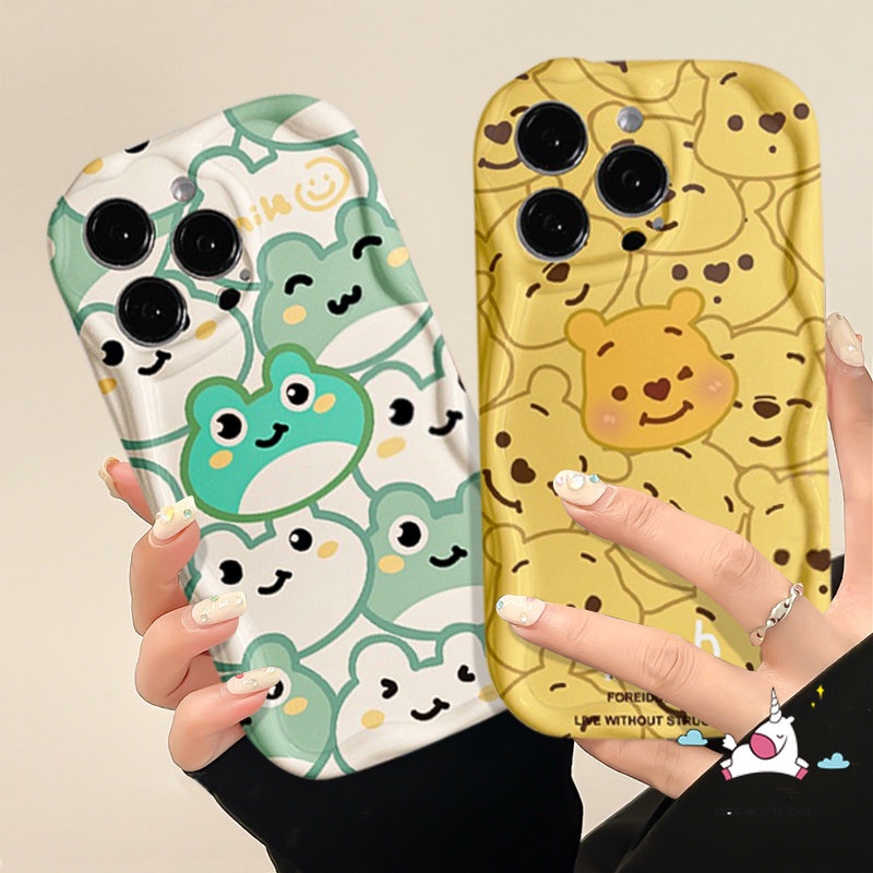 Untuk Realme C53 C55 C35 C31 C25 5 5i 7i 5s 6i 9i C12 C33 C21Y C11 C25s C30 C15 C25Y C21 C17 C3 C20 C3 C1 3D Wavy Curved Edge Catoon Kodok Layar Penuh Lucu Winnie The Pooh Lembut Sarung
