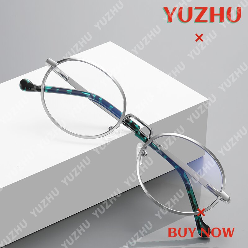 (YUZHU) Kacamata Logam Fashion Vintage Bingkai Kecil Oval Anti Cahaya Biru Kacamata Musim Semi Optik Eyeglasses