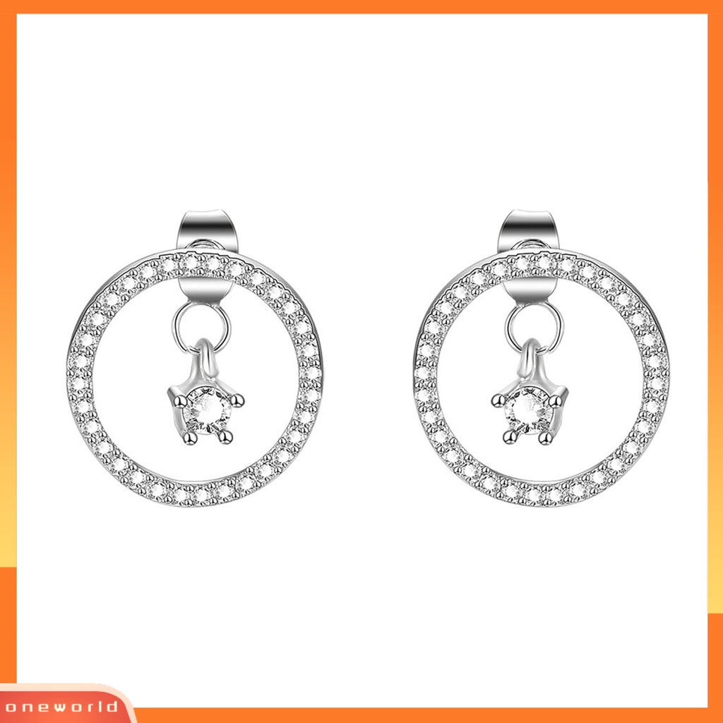 [ONE] 1pasang Anting Pejantan Geometris Bulat Dilepas Liontin Elegan Warna Perak Berkilau Berlian Imitasi Drop Earrings Fashion Perhiasan