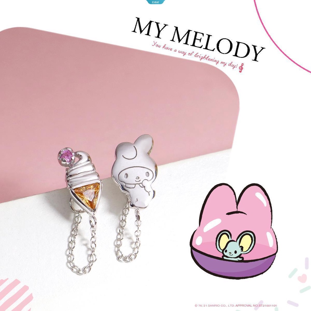 Kawaii Baru Lucu Sanrio Mymelody Anting Ear Studs Plating Silver Hiasan Ins Hadiah Natal Untuk Gadis [ZK]