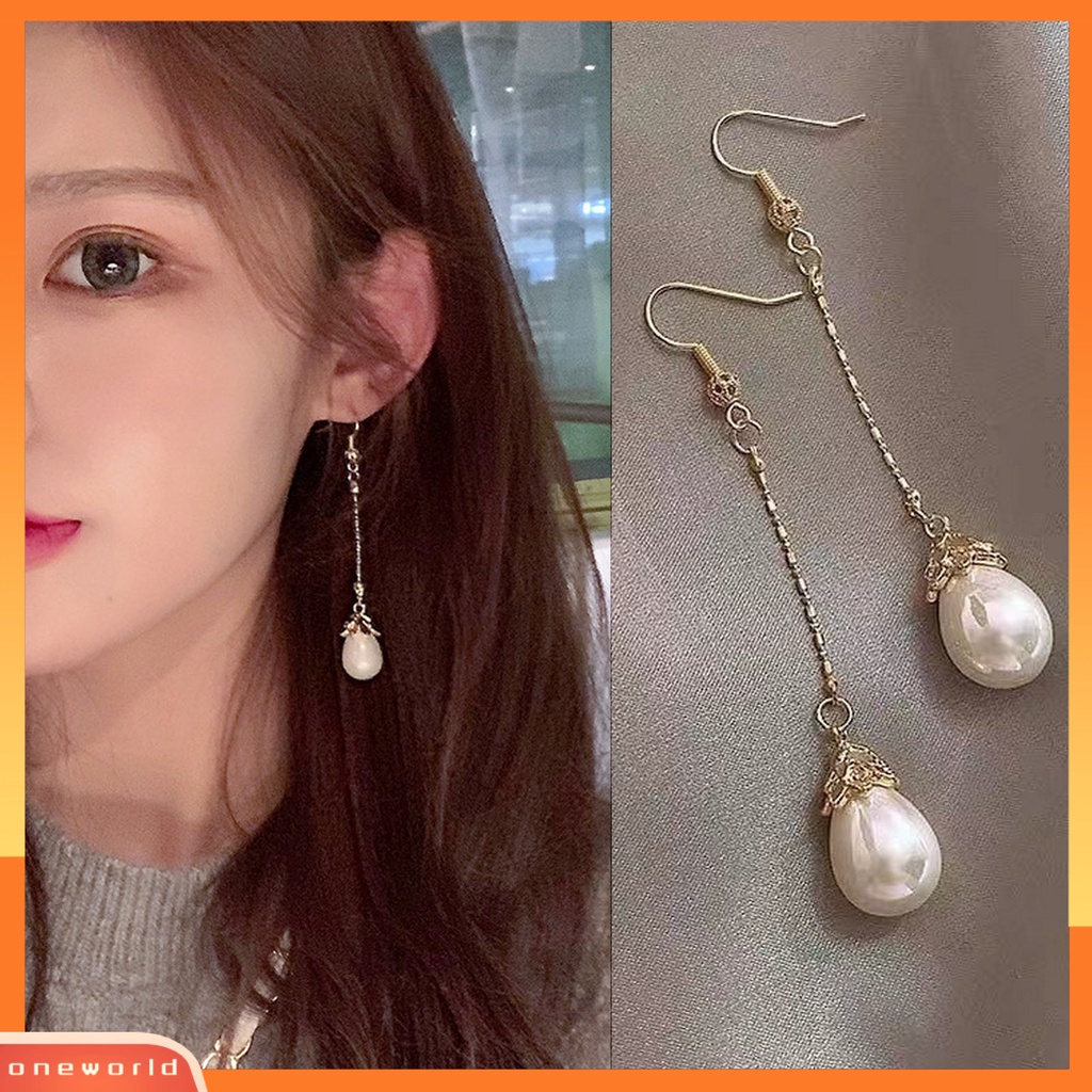 [ONE] 1pasang Anting Kait Mutiara Imitasi Vintage Elegan Mewah Temperamen Emas Pendek Panjang Rumbai Wanita Menjuntai Drop Earrings Aksesoris Perhiasan