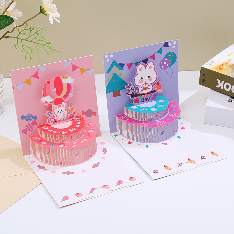 3d Happy Birthday Card Pop Up Greeting Kartu Lucu Kue Ulang Tahun Postcards Hadiah Liburan Dengan Amplop