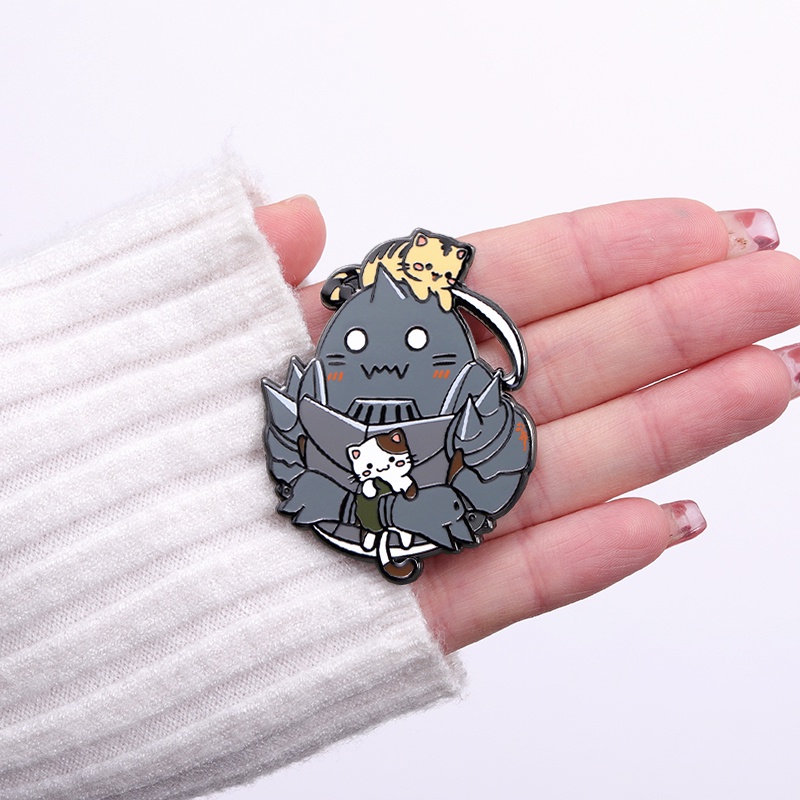 Anime Fullmetal Alchemist Alphonse Enamel Keras Pin Lucu Elric Cat Metal Alloy Bros Lencana Kartun Perhiasan Lapel Badge Brooch
