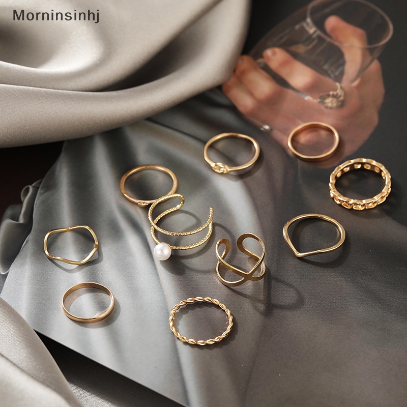 Mornin 10PCS Fashion Perhiasan Punk Warna Perak Rantai Lebar Cincin Set Logam Berongga Putaran Pembukaan Jari Cincin Tidak Teratur Jari Rings Untuk Gadis Lady Pesta Hadiah Pernikahan id