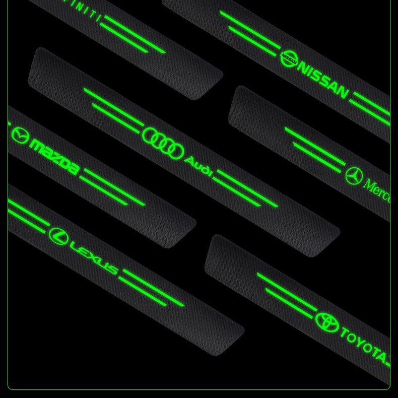 4 /5 /9Pcs Plat Perlindungan Ambang Pintu Mobil Kecerahan Tinggi Bercahaya Kompartemen Bagasi Belakang Stiker Toyota Honda luminous luggage compartment threshold strip