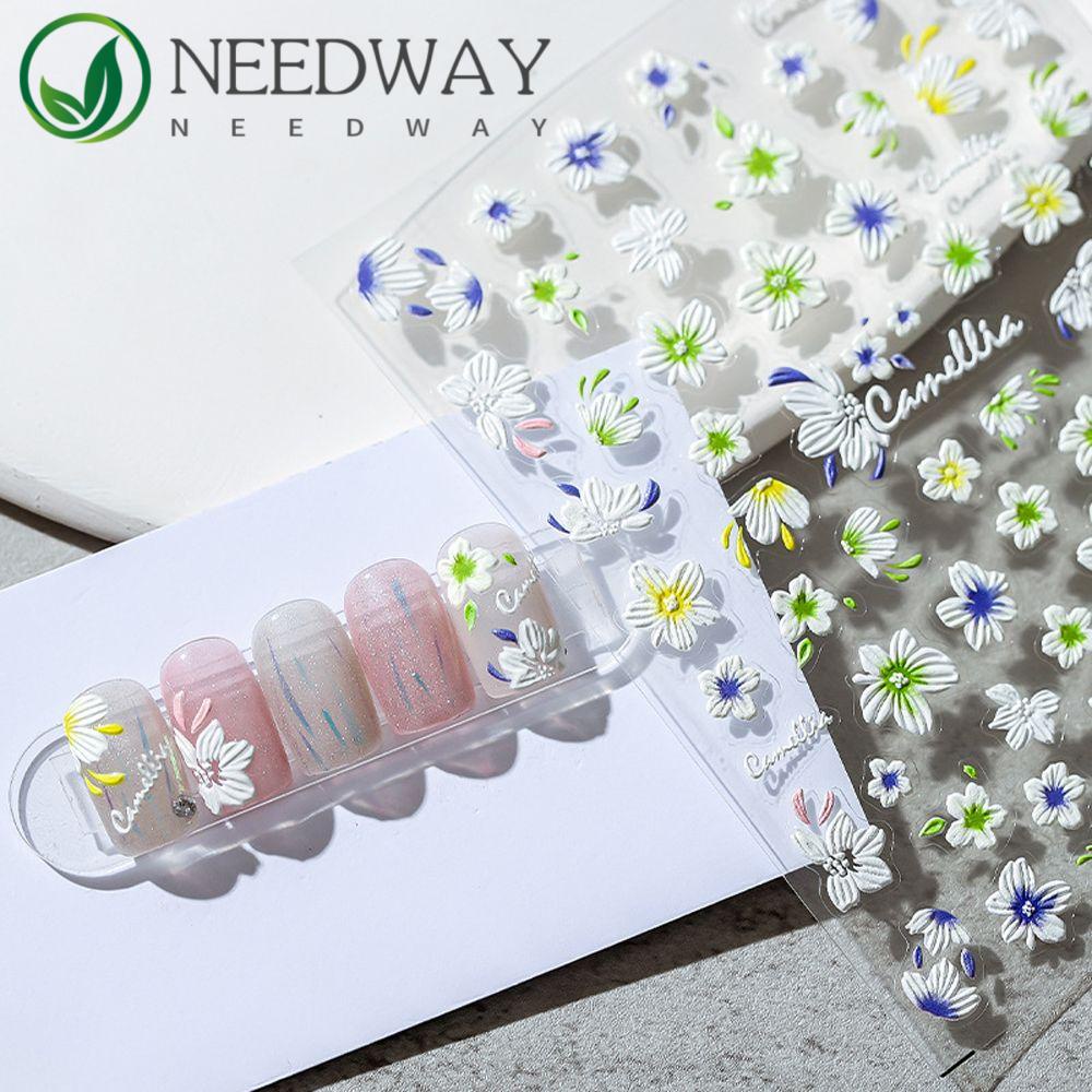 Needway   Bunga Stiker Kuku Hati Fashion Pelangi Tulip Self Adhesive Nail Art Dekorasi