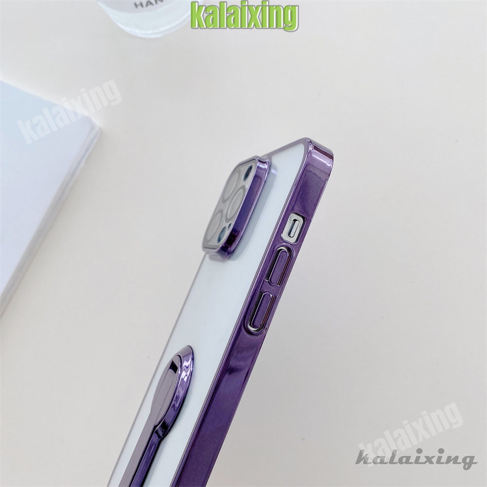 Casing Electroplating Persegi Dengan Stand Putar 360derajat Untuk iPhone 14pro Max13 12 Pro Max Casing Bening