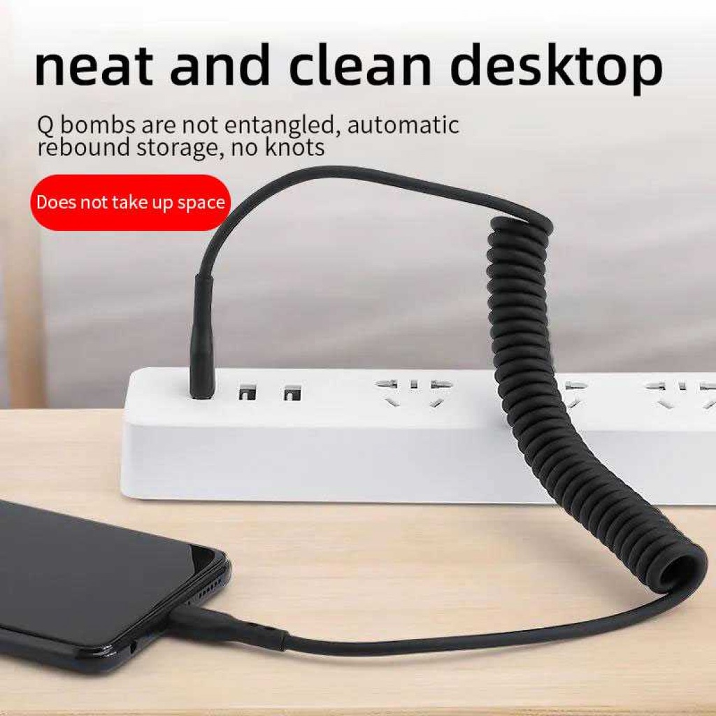 Kabel Charger USB Model Pegas Type C Spring Telescopic Fast Charging