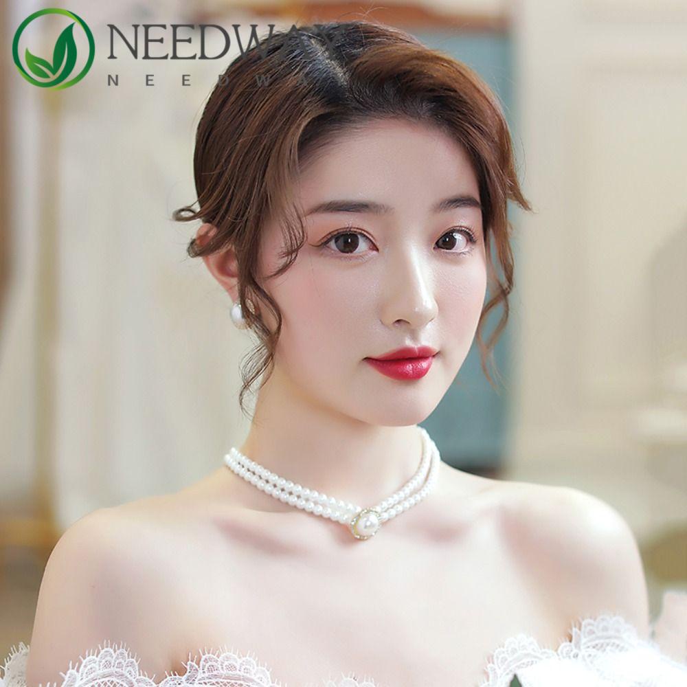 Needway   Mutiara Anting Pesta Vintage Mewah Liontin Perjamuan Klasik Gaya Korea Cincin