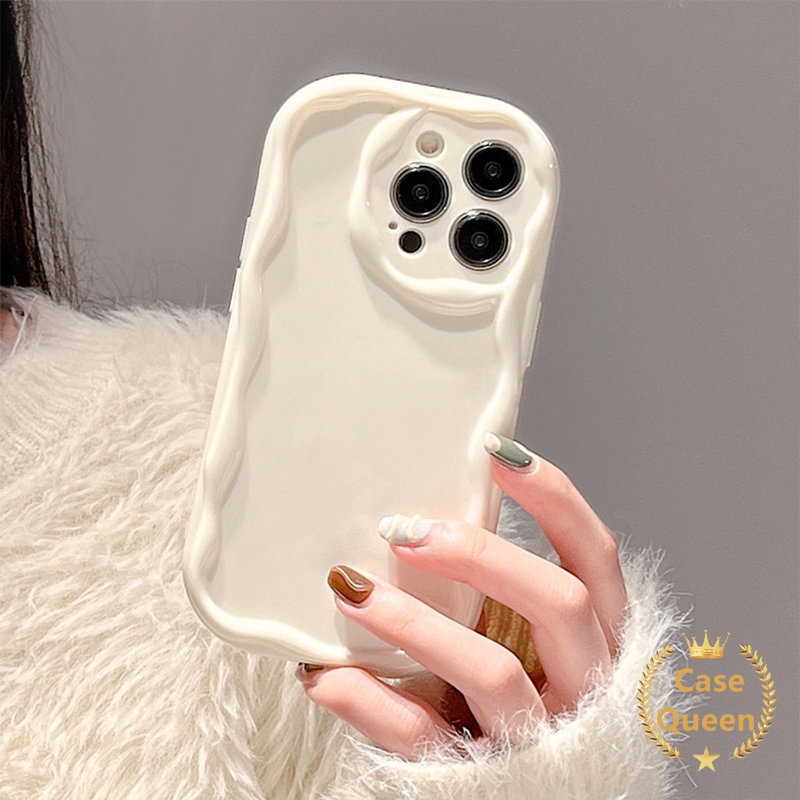 Casing 3D Wavy Curved Edge Glossy Kompatibel Untuk iPhone 7plus 11 14 13 12 Pro MAX XR X XS Max7 8 Plus SE 2020 Fashion Simple Watercolor Cushion Tpu Soft Cover