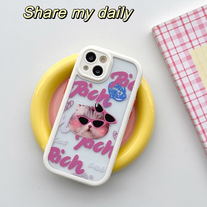 All New Cream Non-slip Camera Protect Soft Case IPhone X XR XS Max 11 12 13 14 Pro Max Women Girl Pretty Cute Glasses Cat Cartoon Phone Case