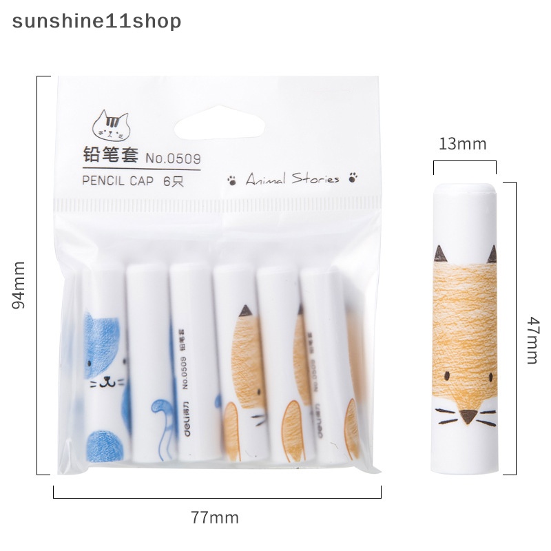 Sho 6 Pcs Kucing Lucu Pensil Cap Pen Cover Kawaii Pensil Extender Alat Tulis Korea Anak Hadiah Perlengkapan Kantor Sekolah N