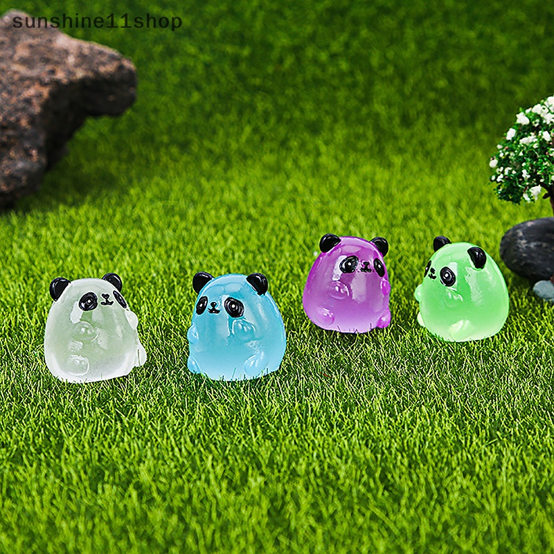 Sho 2pcs Luminous Panda Micro Resin Landscape Figure Ornamen Menyala Dalam Gelap Miniatur Taman Micro Pesta Mobil Aksesoris Dekorasi Rumah N