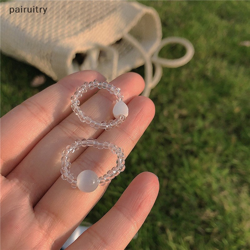 Prt 2pcs Bohemia Manik Kristal Cincin Untuk Wanita Perempuan Opal Jantung Adjustable Tali Rantai Jari Rings Korea Fashion Musim Panas Pantai Perhiasan PRT