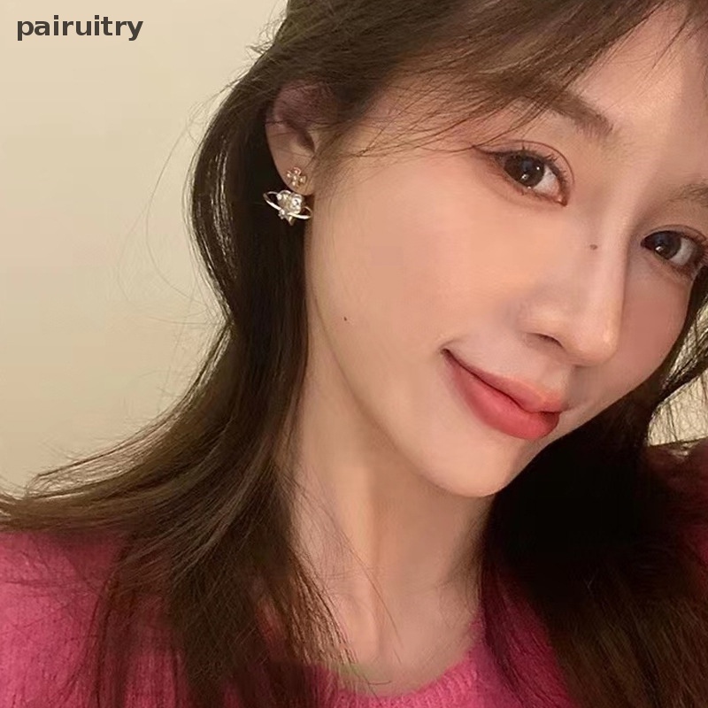 Prt 1pasang Anting Tusuk Mutiara Berlian Imitasi Warna Emas Love Hati Untuk Perhiasan Wanita PRT