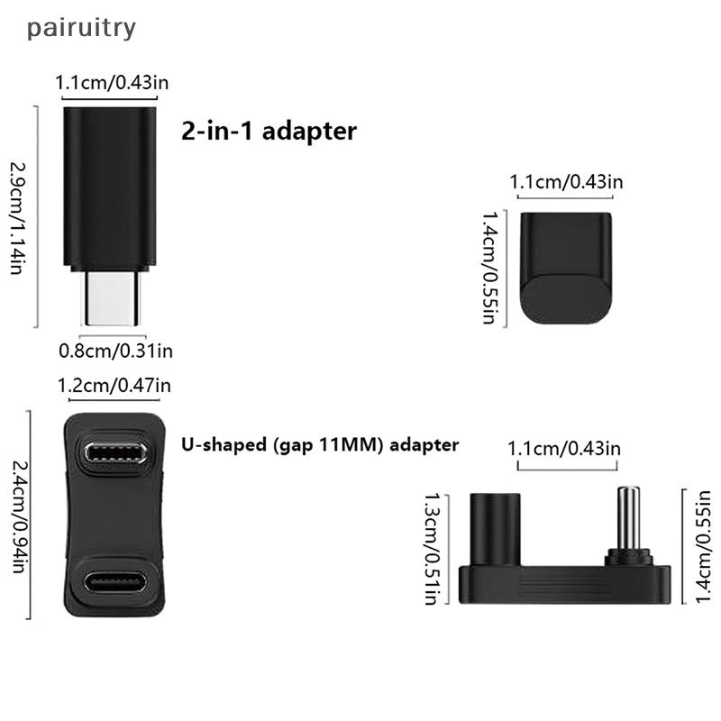 Prt 10Gbps 2in1 USB C Adapter 90derajat USB C Extender Sudut Kanan PD 100W PRT Cepat