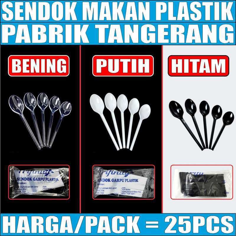 JT - SENDOK GARPU MAKAN PLASTIK PANJANG ISI 25 PCS / Sendok Makan Plastik Panjang Kuat Tebal Per Pack Bening / Hitam / Putih