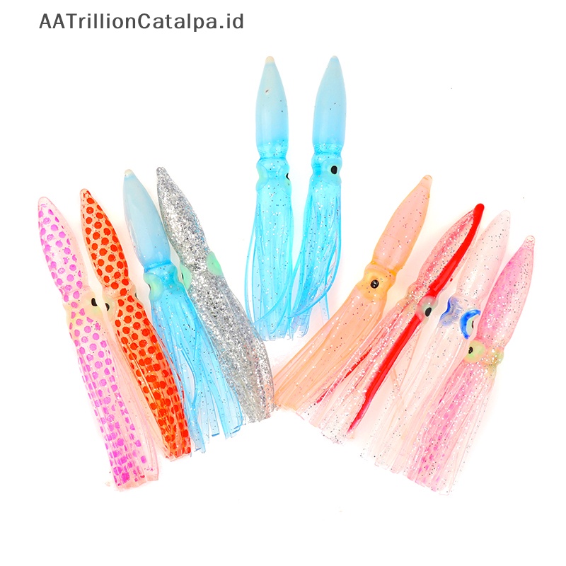 Aatrillioncatalpa 10pcs/lot Luminous Squid Rok Soft Lure Night Fishing Lure Glow Umpan Karet ID