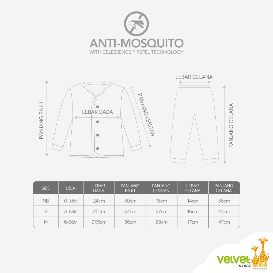 Velvet Junior - Anti Mosquito Pyjamas Set B | Baju Anak Anti Nyamuk