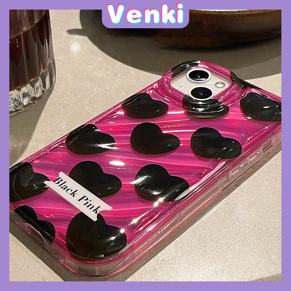 VENKI - Untuk iPhone 11 iPhone Case Laser Reflektif Bening Phone Case TPU Soft Shockproof Airbag Case Hitam Hati Kompatibel dengan iPhone 14 13 Pro Max 12 Pro Max XR 7 8PLus