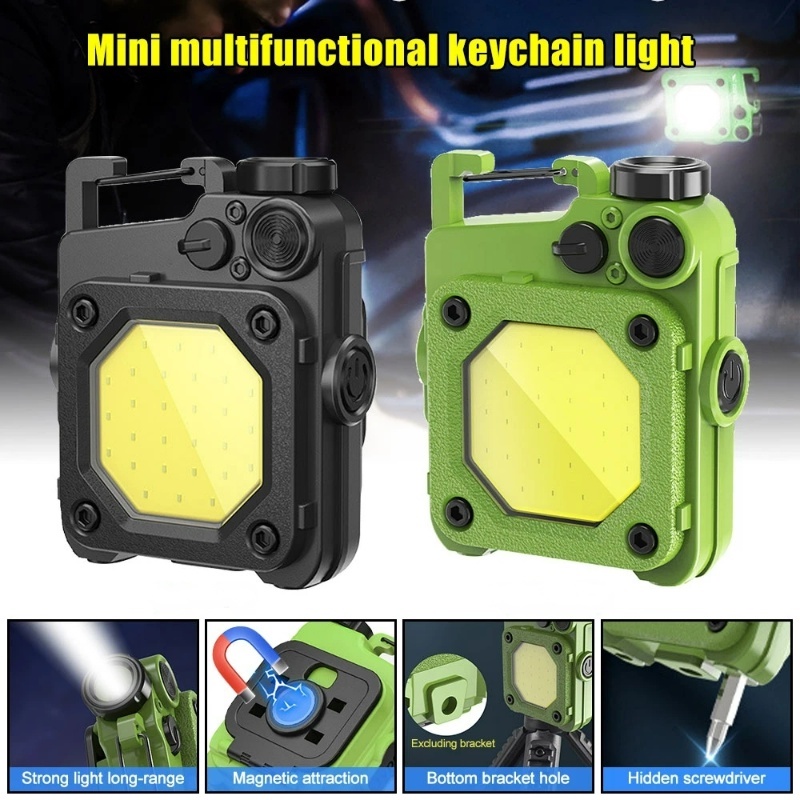Senter COB LED Mini Multifungsi Sumber Cahaya Ganda Keychain Light Portable USB Rechargeable Emergency Lamp Untuk Camping Outdoor