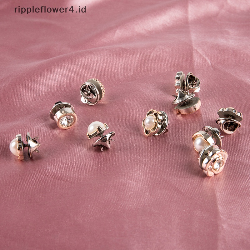 {rippleflower4.id} 10pcs Button Brooch Set Fashion Mutiara Berlian Imitasi Pin Mantel Aksesoris Baju~