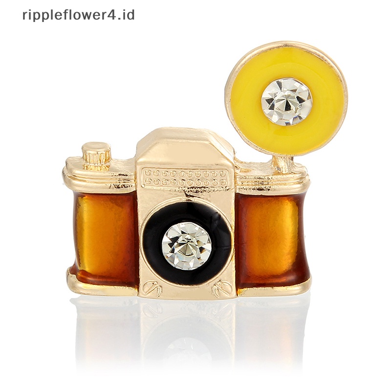 {rippleflower4.id} Fashion Wanita Pria Vintage Kamera Bros Kristal Enamel Pin Dekorasi Perhiasan Hadiah~