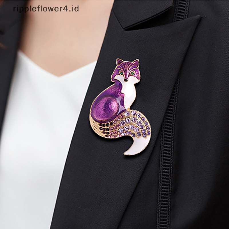 {rippleflower4.id} Bros Rubah Enamel Berlian Imitasi Untuk Wanita Pesta Hewan Bros Kausal Pin Hadiah~