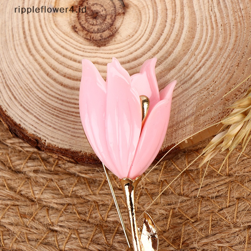 {rippleflower4.id} Fashion Wanita Bunga Tulip Enamel Bros Pin Kerah Lapel Scarf Decor Jewelry~