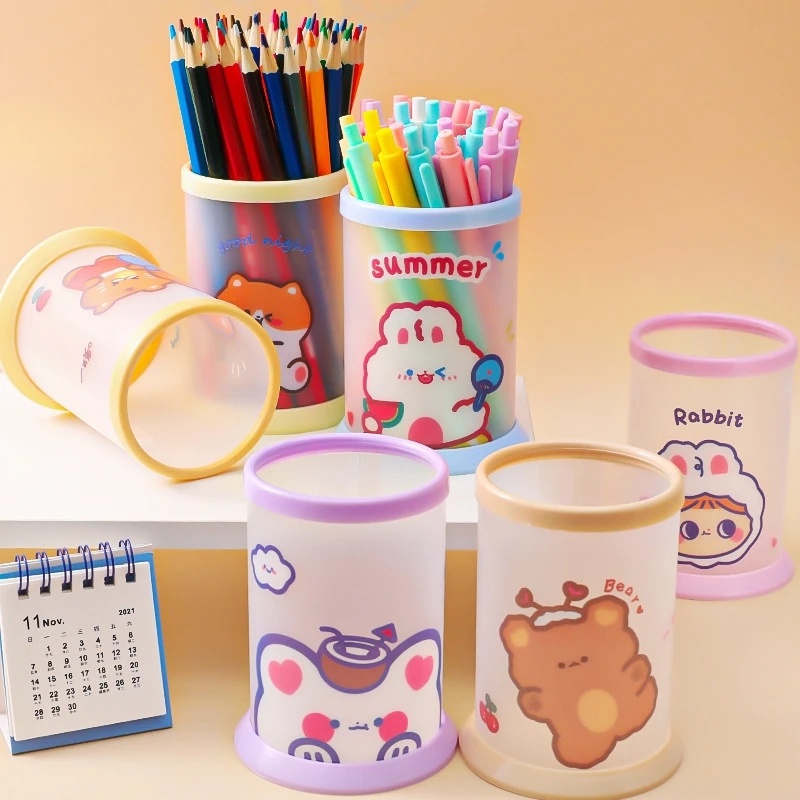 Perlengkapan Kantor Sekolah Kreatif Bulat Lipat Pensil Barel Dilepas Bulat Kreatif multi Fungsi desktop Tempat Pulpen Kartun Hewan Tempat Alat Tulis Meja Organizer box