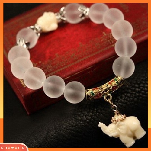 [WOD] Wanita Vintage Frosted Bead Gelang Liontin Gajah Lucu Gaya Korea Bangle