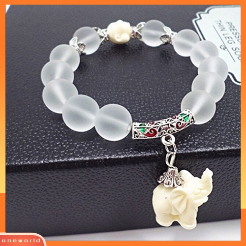 [WOD] Wanita Vintage Frosted Bead Gelang Liontin Gajah Lucu Gaya Korea Bangle