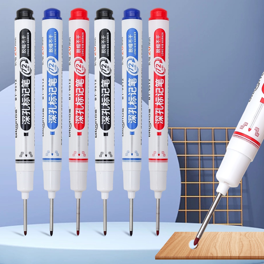 Pulpen Spidol Lubang Dalam Kepala Panjang Hitam Biru Merah Putih/Penanda Permanen Anti Air Kualitas Tinggi/Alat Dekorasi Woodworking Kaca Kamar Mandi Cepat Kering Serbaguna