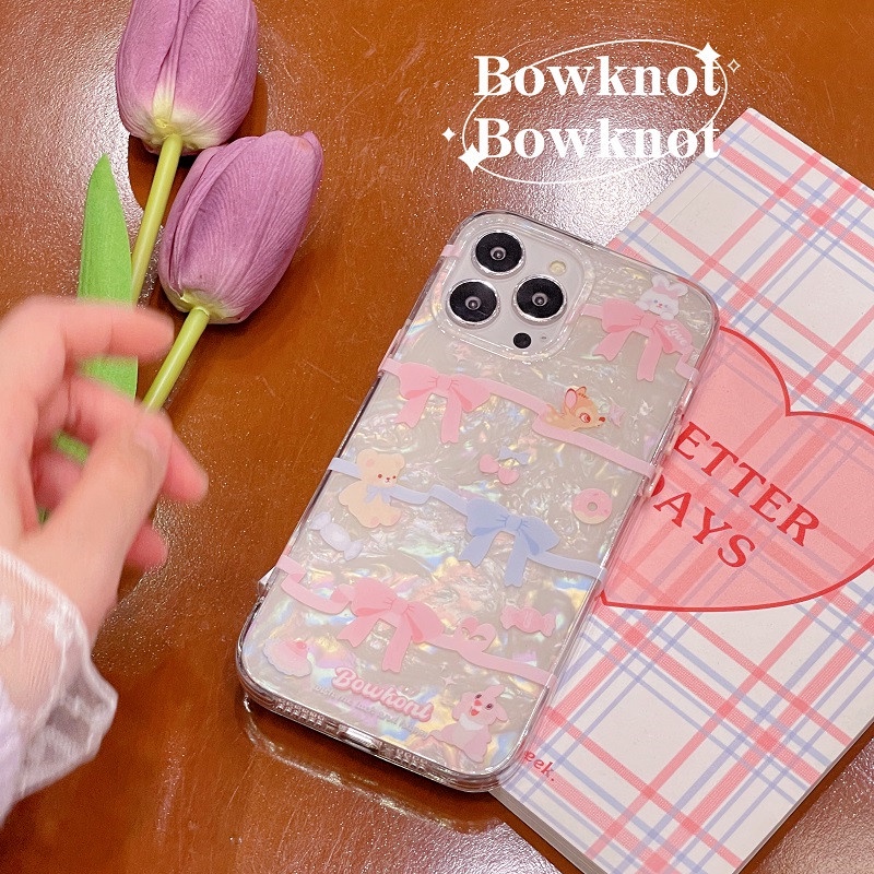 Ins Gaya Cocok Untuk iPhone 14 Pro Max iPhone Phone Case Double-layer Dicetak Pola Busur Kompatibel Dengan Iphone13 13pro 13prm iPhone 11 11pro 14plus 12Pro Max Shockproof TPU Phone Case