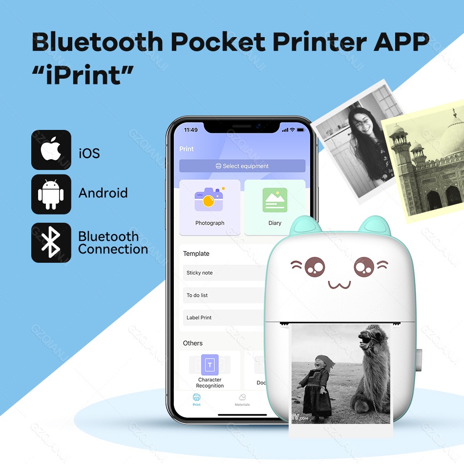 Ready stock COD Mini Printer Portable Thermal Printing Machine Bluetooth Mini Foto Gambar Label Printer untuk Android iOS DIY Home Use Printer