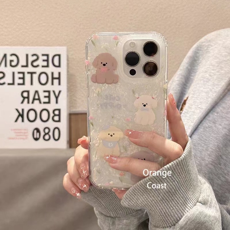 Ins Gaya Cocok Untuk iPhone 14 Pro Max Casing Ponsel iPhone Motif Ganda Print Puppy Kompatibel Dengan Iphone13 13pro 13prm iPhone 11 11pro 14plus 12Pro Max Casing Ponsel TPU Tahan Guncangan
