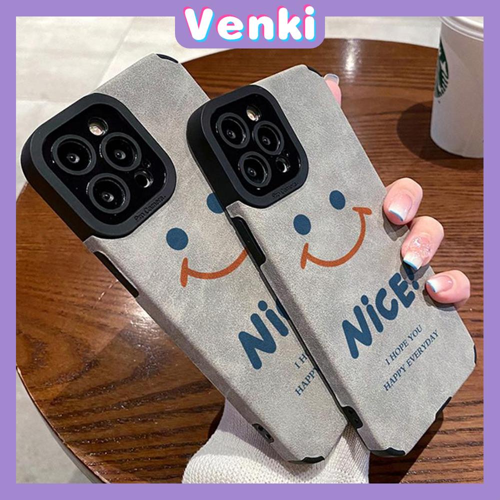 VENKI - Untuk iPhone 11 Casing Ponsel Kulit Dilaminasi Murid Mata Suede Casing Ponsel  Soft Shockproof Airbag Pelindung Kamera Emoticon Senyum Lucu Kompatibel dengan iPhone 14 13 12 Pro