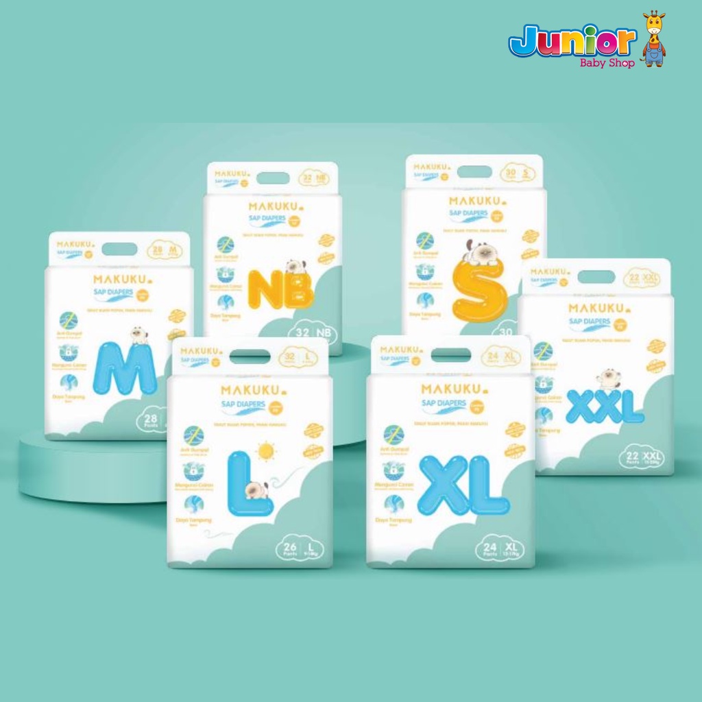 MAKUKU SAP Diapers Comfort Fit Pants/Tape NB/S/M/L/Xl/XXL Popok Bayi Tipis Extra Dry Anti Gumpal Mengunci Cairan Cepat Kering Type Celana/Perekat